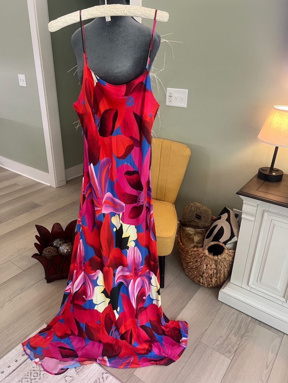 FARM Rio Red & Pink Floral Maxi Slip Dress